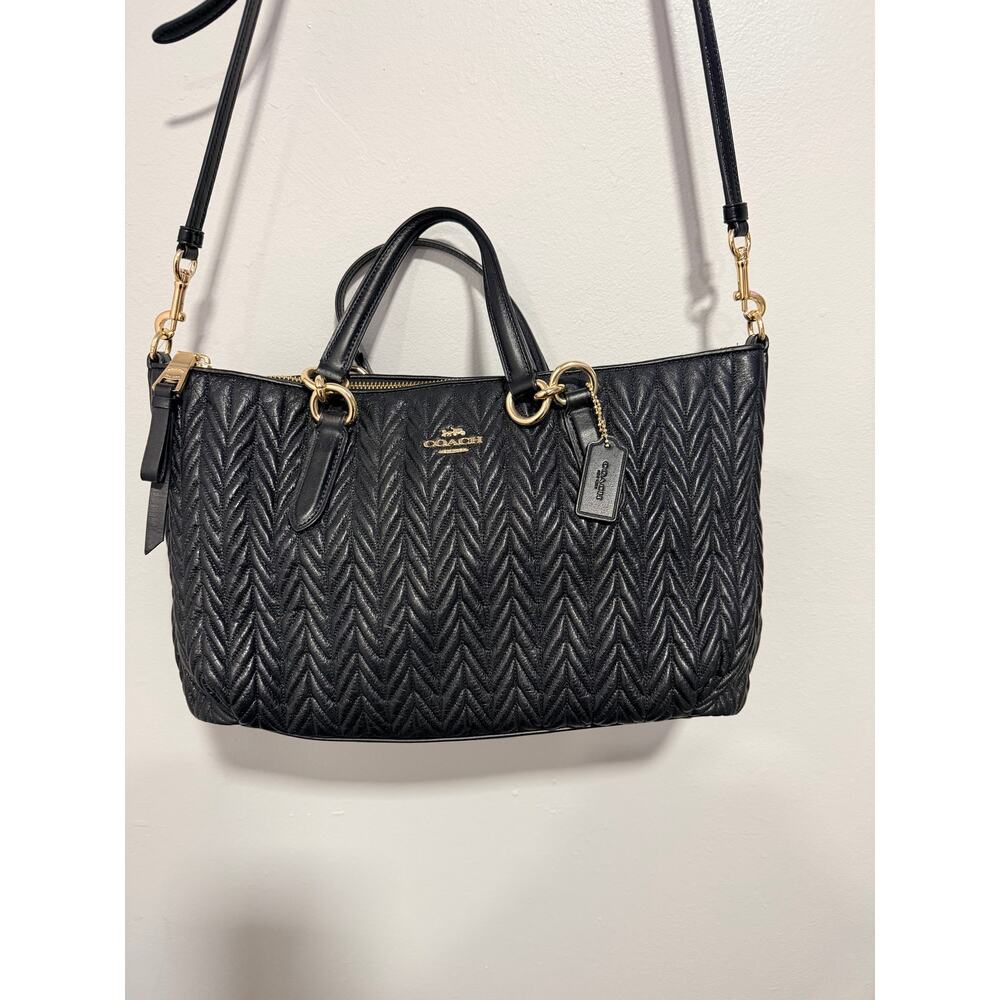 NWOT Coach Quilted Black Leather Ally satchel F73978 - Picture 2 of 8